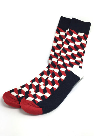 Zig Zag 系列多色漩涡设计黑、红、白袜子