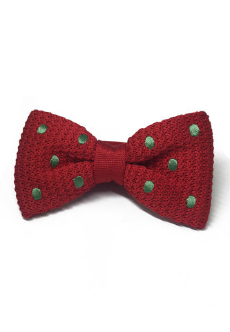 Webbed Series Green Polka Dots Red Knitted Bow Tie