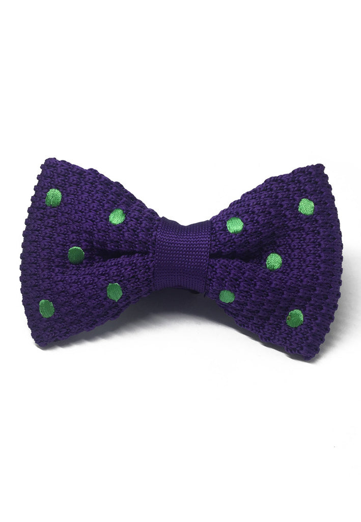 Webbed Series Green Polka Dots Purple Knitted Bow Tie