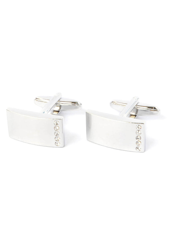 Curved Rectangular Cufflinks Brushed Finish with Crystal