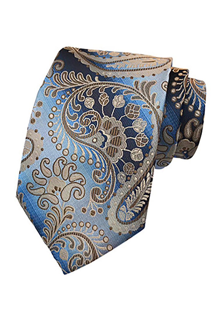Medley Series Flowery Design Blue Neck Tie