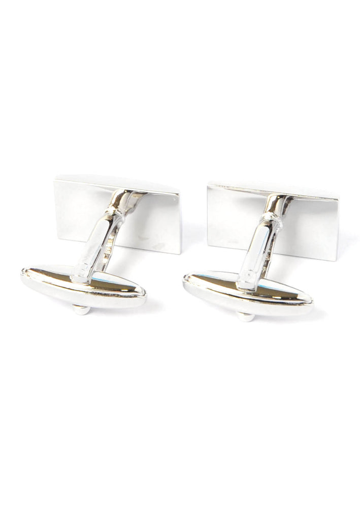 Curved Rectangular Cufflinks Brushed Finish with Crystal