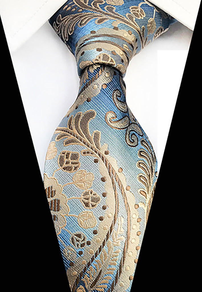 Medley Series Flowery Design Blue Neck Tie