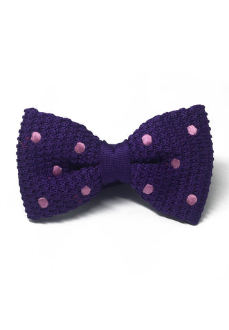 Webbed Series Baby Pink Polka Dots Purple Knitted Bow Tie