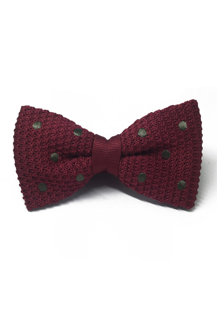 Webbed Series Dark Green Polka Dots Maroon Red Knitted Bow Tie