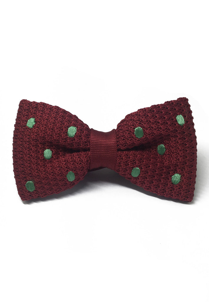 Webbed Series Light Green Polka Dots Maroon Red Knitted Bow Tie