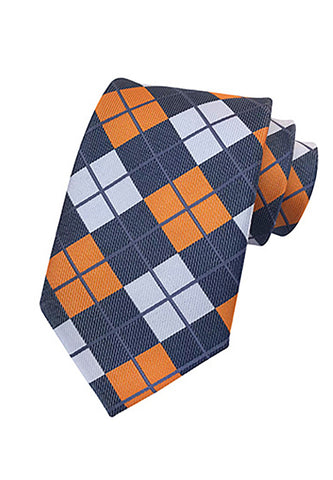 Medley Series Checked Design Blue, Orange and White Neck Tie