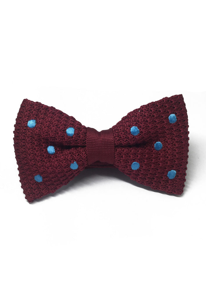Webbed Series Baby Blue Polka Dots Maroon Red Knitted Bow Tie