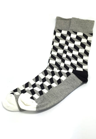 Zig Zag 系列多色漩涡设计灰色、黑色和白色袜子