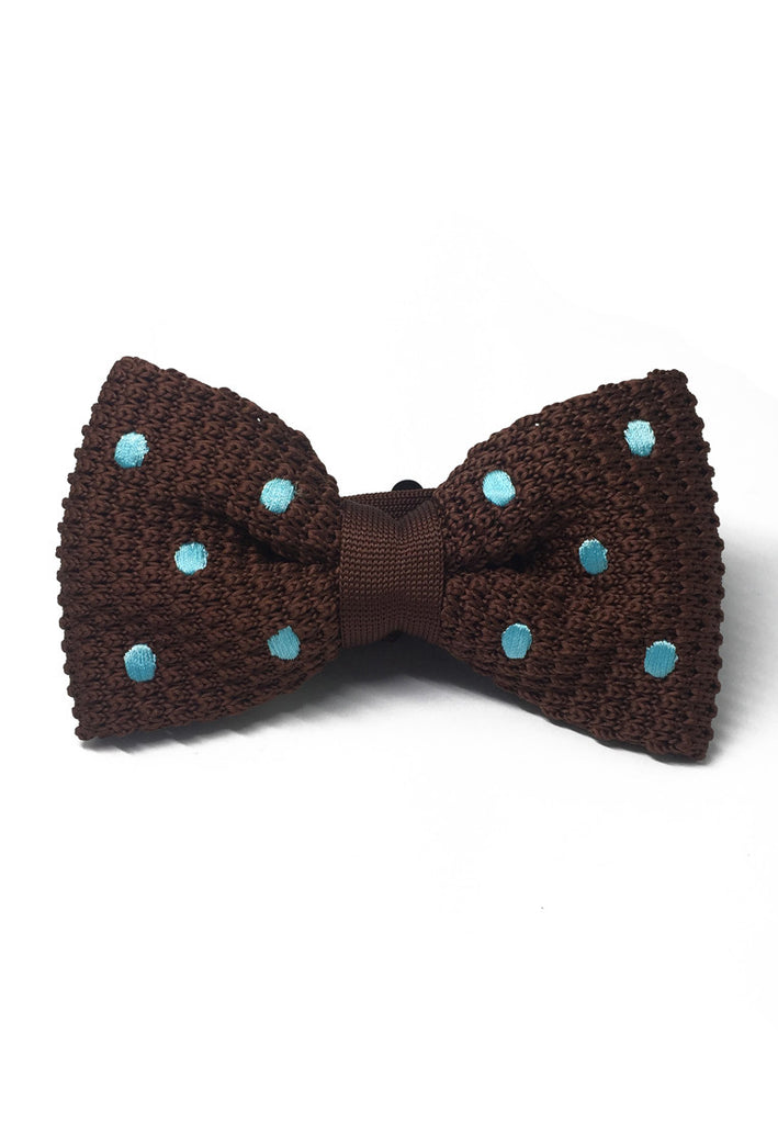 Webbed Series Baby Blue Polka Dots Brown Knitted Bow Tie