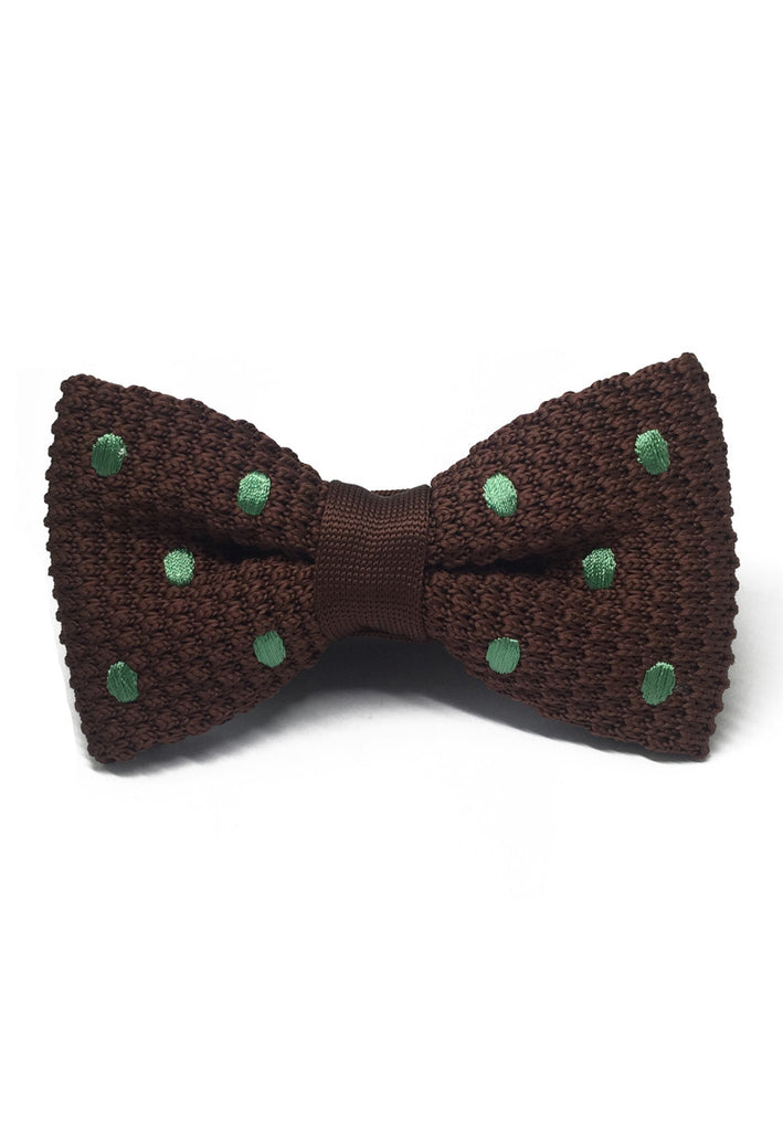 Webbed Series Green Polka Dots Brown Knitted Bow Tie