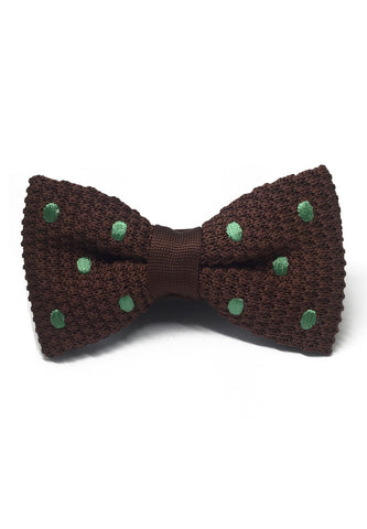 蹼系列绿色圆点棕色针织领结