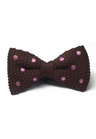 Webbed Series Baby Pink Polka Dots Brown Knitted Bow Tie