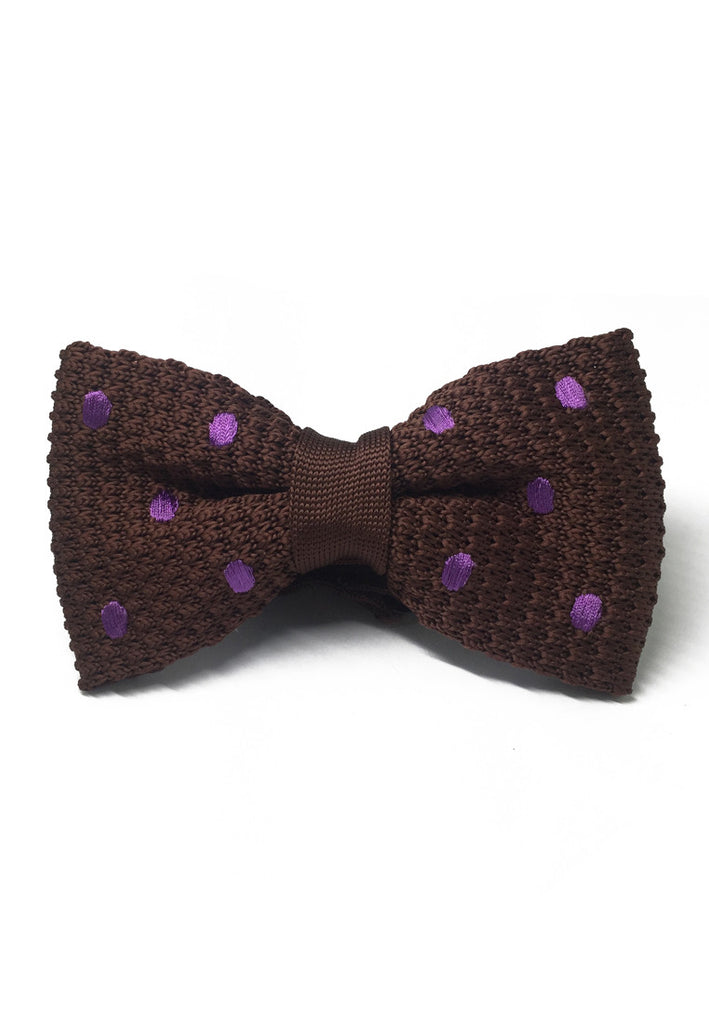 蹼系列紫色圆点棕色针织领结