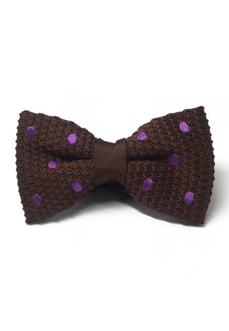 Webbed Series Purple Polka Dots Brown Knitted Bow Tie