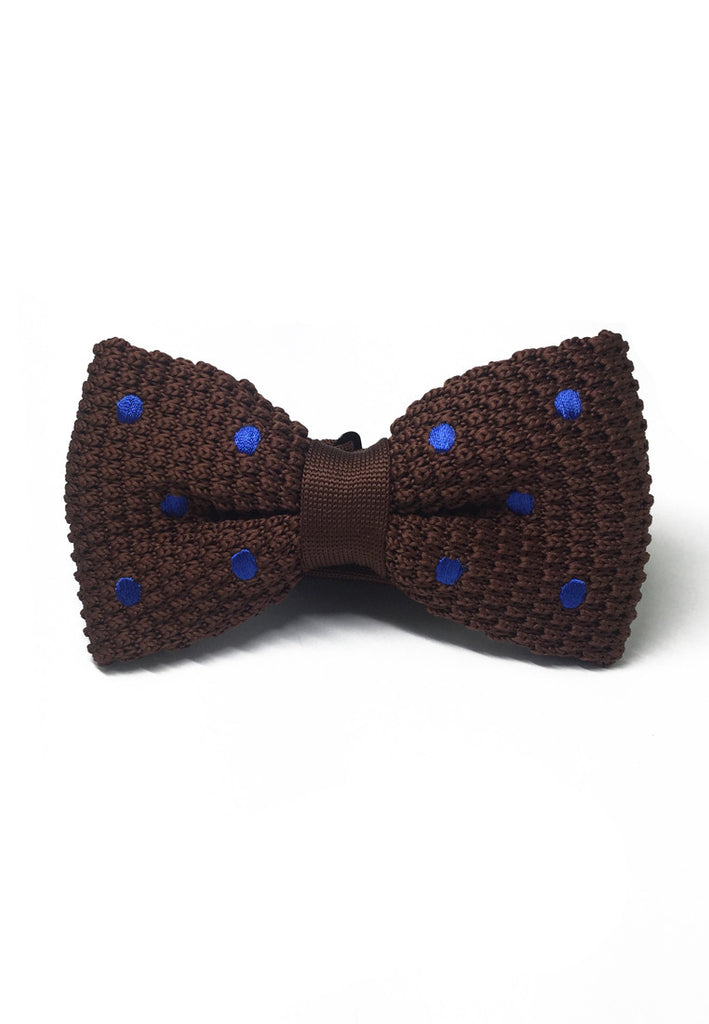 Webbed Series Blue Polka Dots Brown Knitted Bow Tie