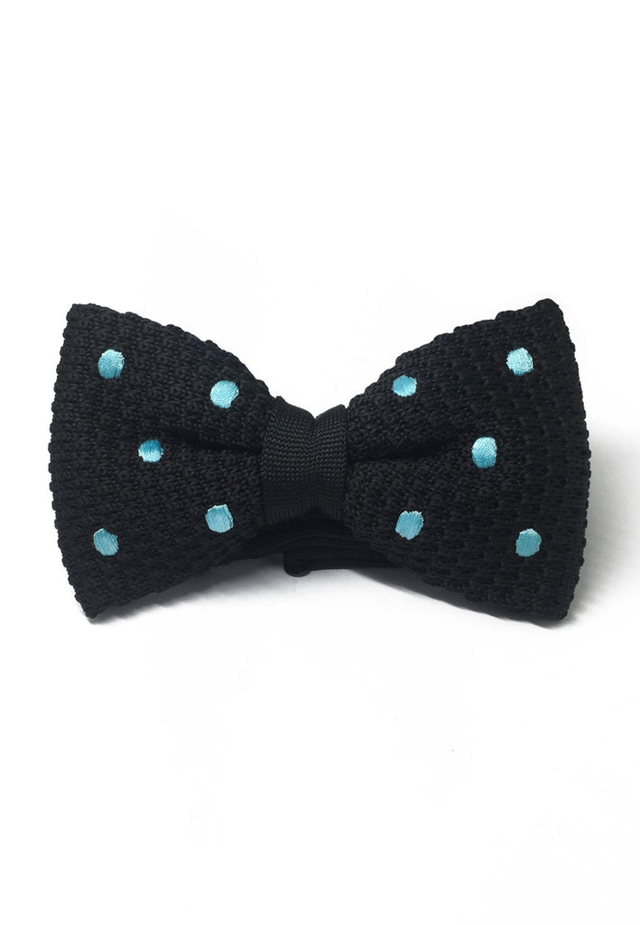 Webbed Series Baby Blue Polka Dots Black Knitted Bow Tie