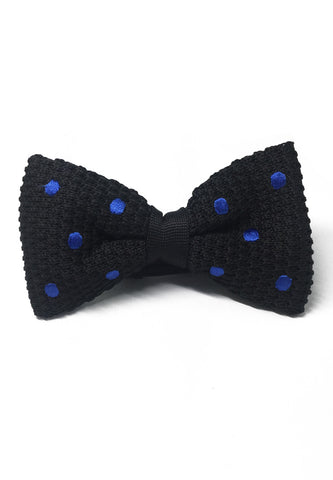 Webbed Series Blue Polka Dots Black Knitted Bow Tie