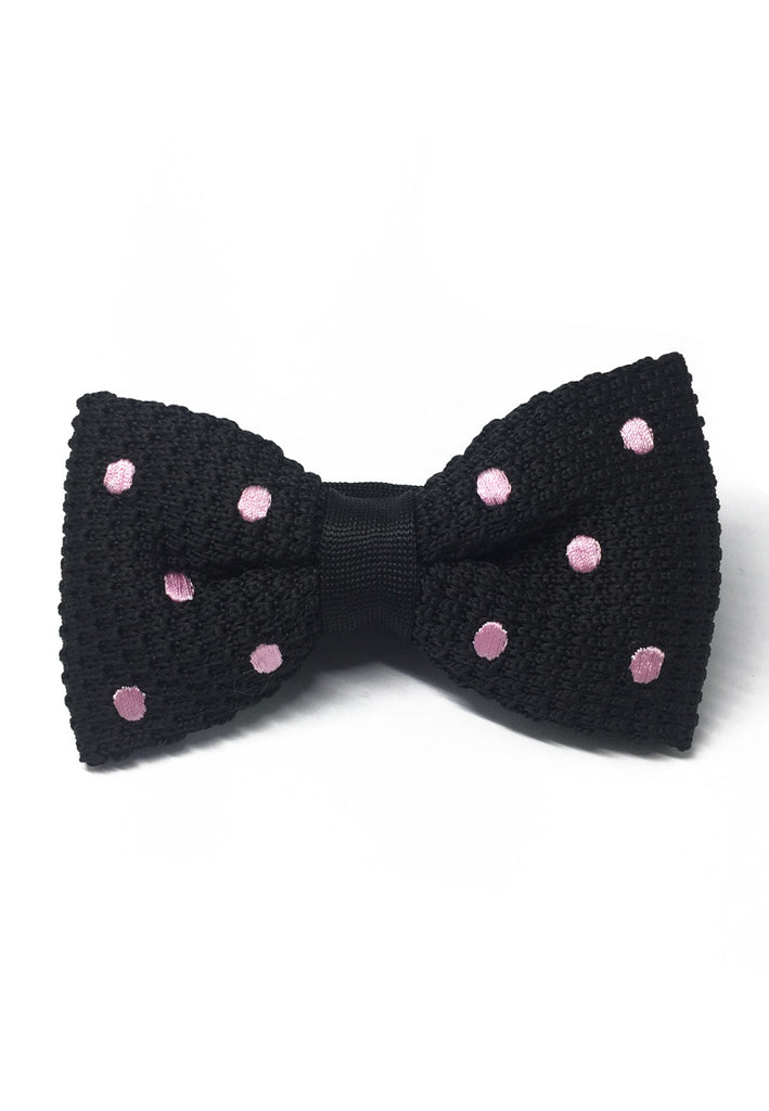 蹼系列浅粉色圆点黑色针织领结