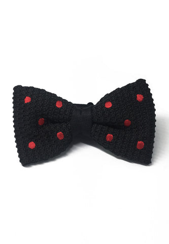 Webbed Series Red Polka Dots Black Knitted Bow Tie