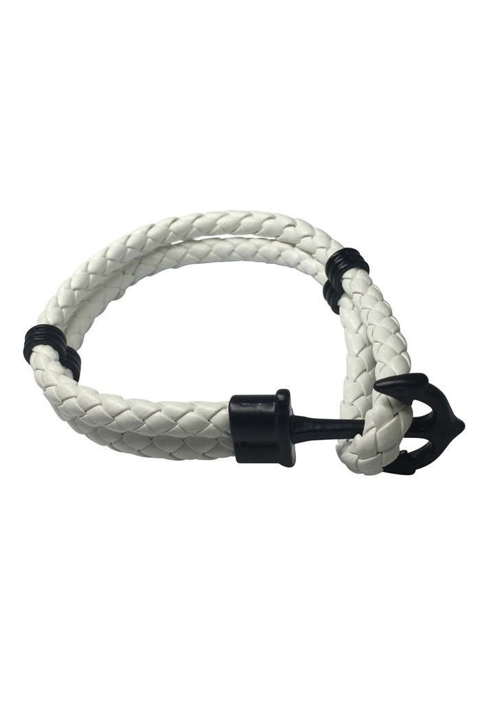 Grapple Series White PU Leather Black Anchor Bracelet