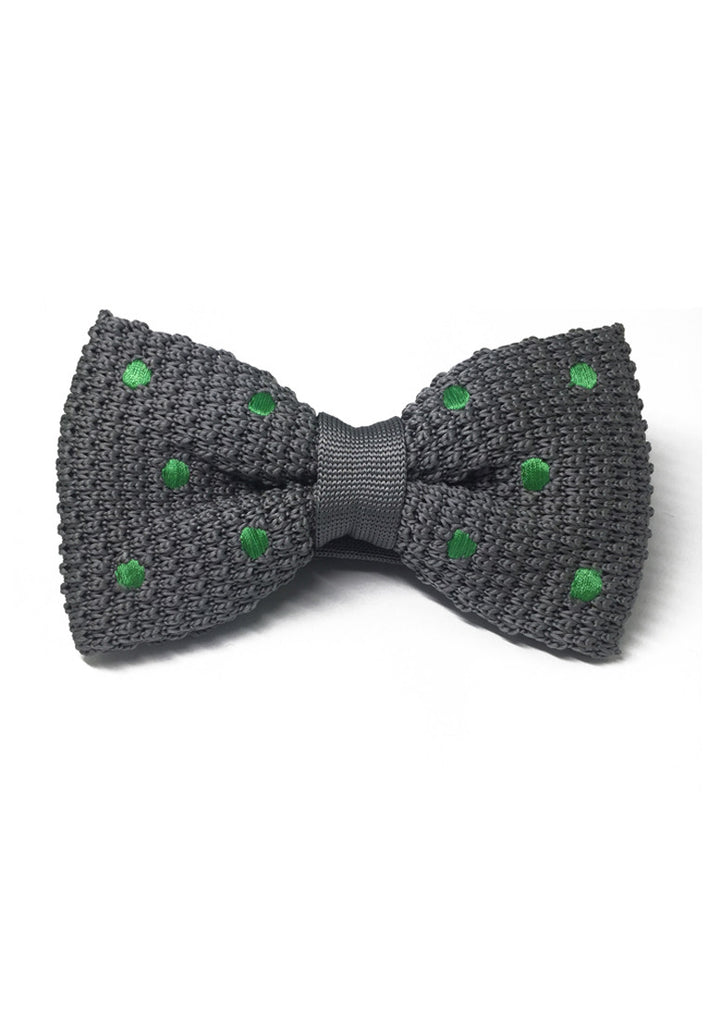Webbed Series Green Polka Dots Grey Knitted Bow Tie