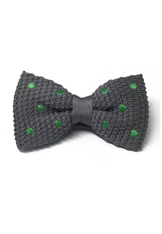 蹼系列绿色圆点灰色针织领结