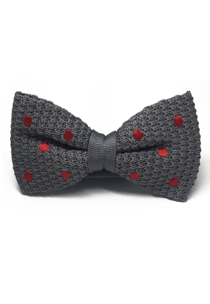 Tali leher Bow Knitted Bow Tie Seri Berselaput Polka Dots Kelabu