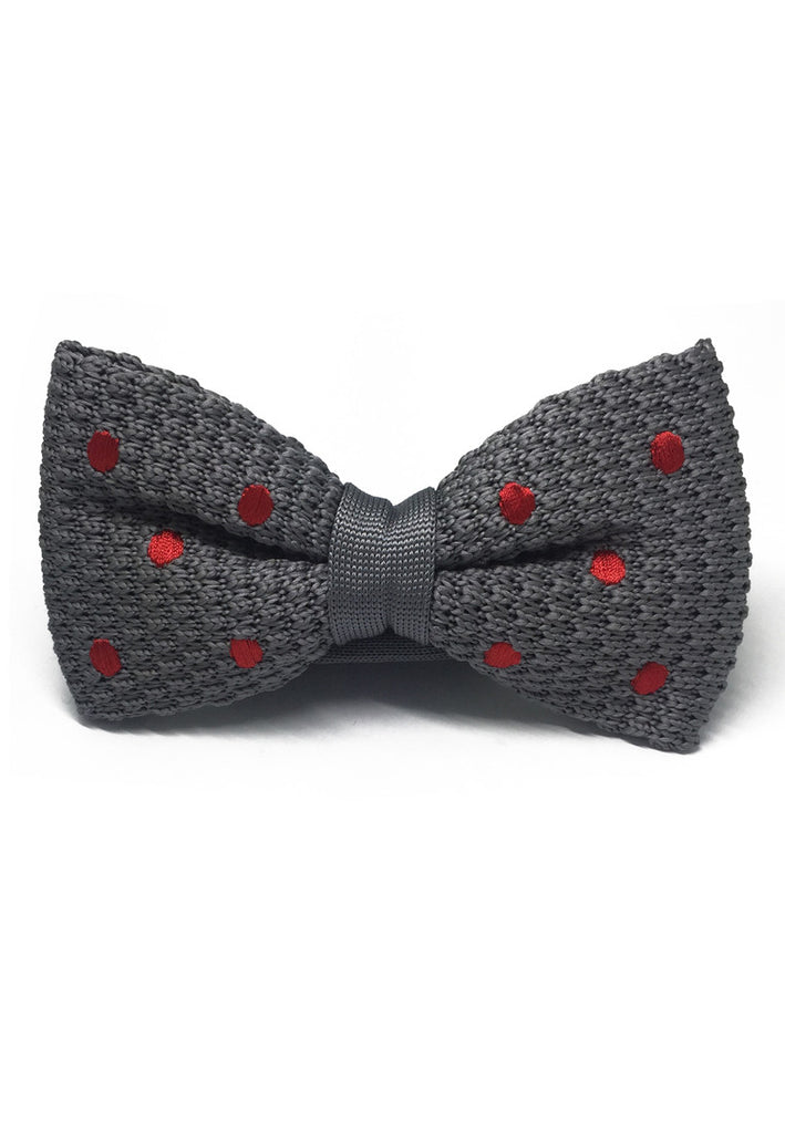 Webbed Series Red Polka Dots Grey Knitted Bow Tie