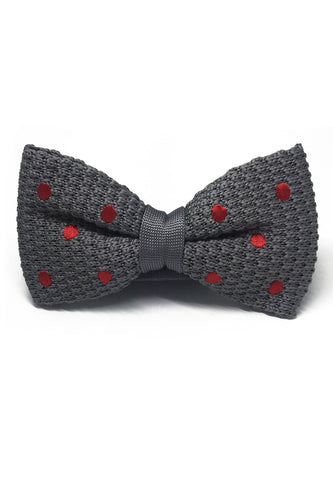 Webbed Series Red Polka Dots Grey Knitted Bow Tie