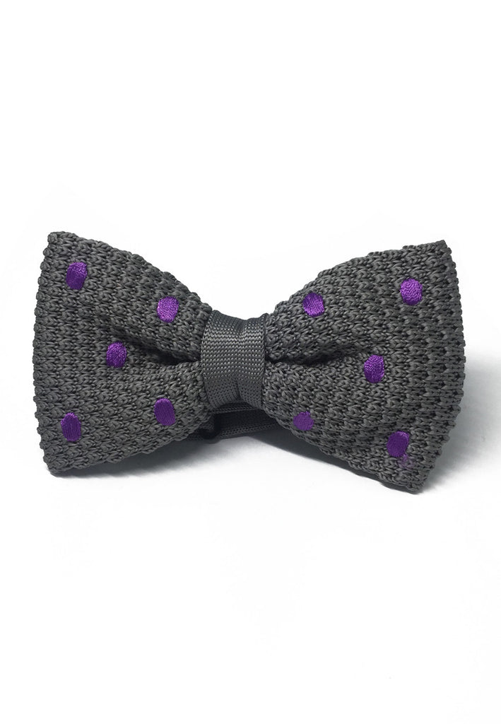 蹼系列紫色圆点灰色针织领结