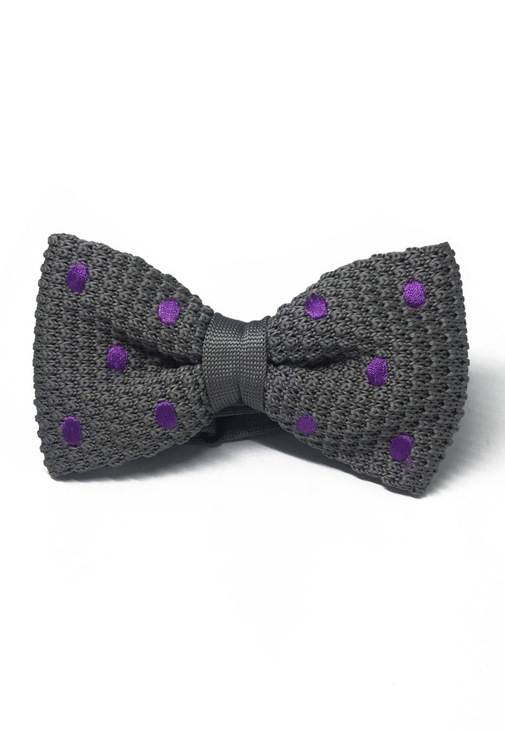 Seri Berselaput Ungu Polka Dots Grey Knitted Bow Tie