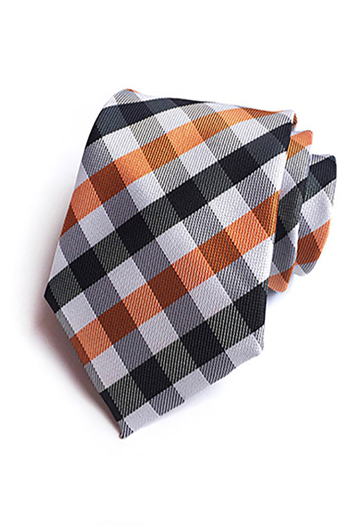 Checky 系列橙、黑、白领带