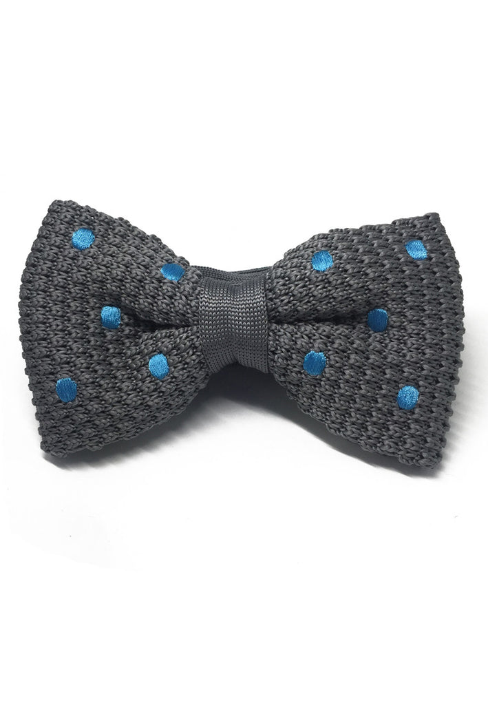 Webbed Series Baby Blue Polka Dots Grey Knitted Bow Tie