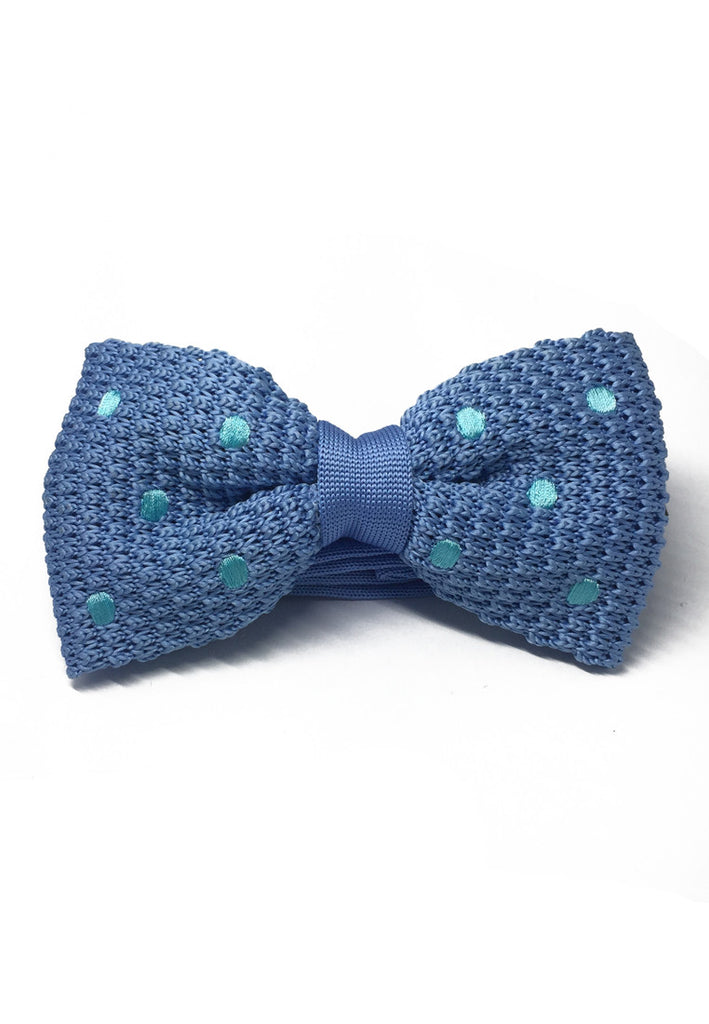 Webbed Series Baby Blue Polka Dots Sky Blue Knitted Bow Tie