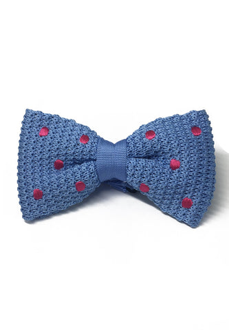 Webbed Series Bright Pink Polka Dots Sky Blue Knitted Bow Tie