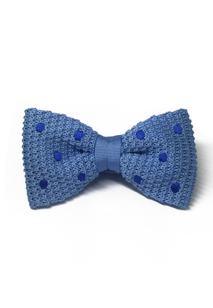 Webbed Series Blue Polka Dots Sky Blue Knitted Bow Tie