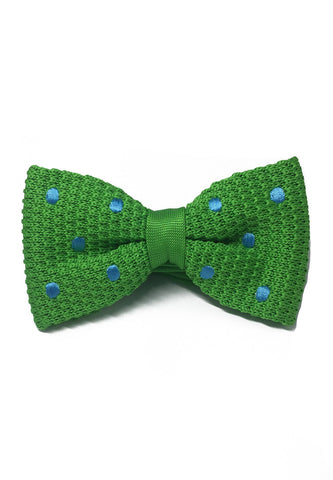 Webbed Series Baby Blue Polka Dots Green Knitted Bow Tie
