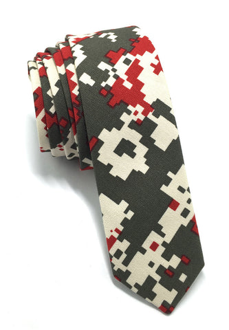 Potpurri Series Red & Grey Pixel Design Cotton Tie