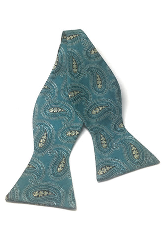 Manual Series Aqua Green Paisley Design Self-tied Man Made Silk Bow Tie