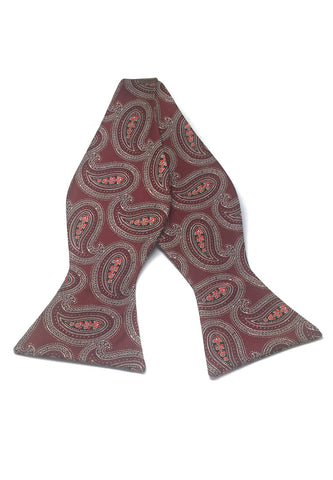 手工系列栗红色佩斯利图案自系人造丝领结