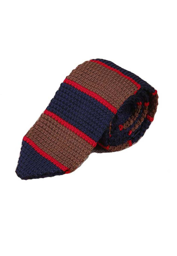 Spun Series Brown, Dark Blue & Red Knitted Tie