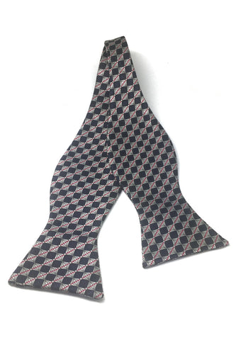 Manual Series Navy Blue and Silver Squares Design Self-tied Man Made Silk Bow Tie
