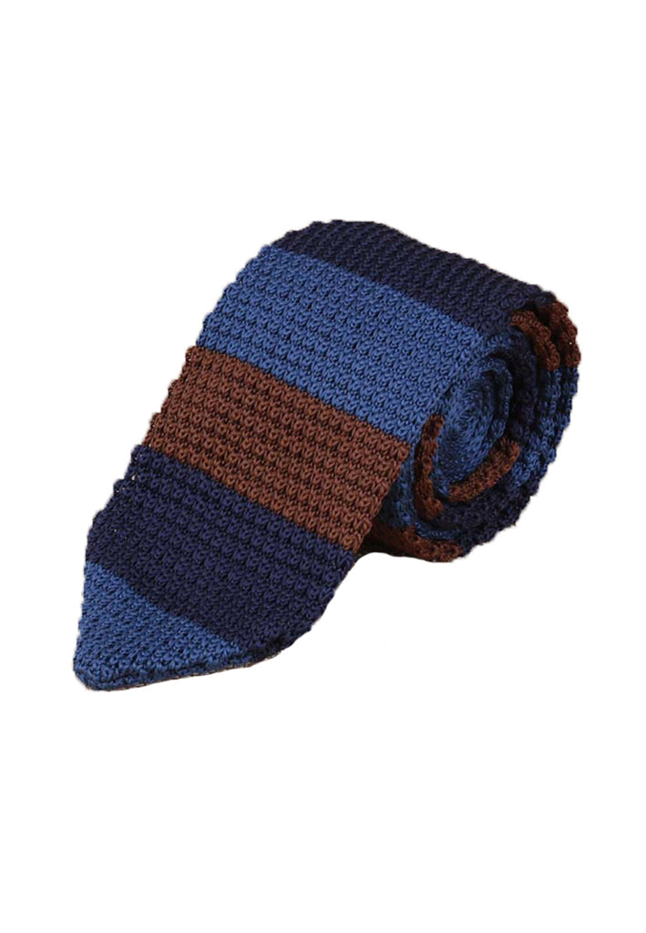 Spun Series Brown, Dark Blue & Blue Knitted Tie