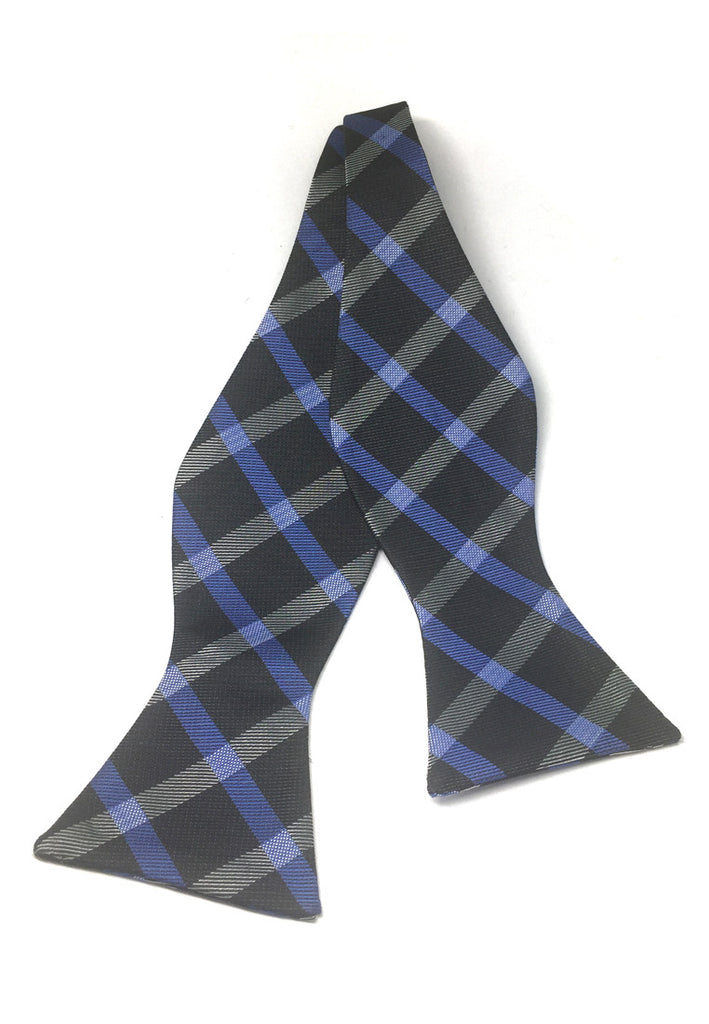 Manual Series  Blue and Black Checked Design Self-tied Man Made Silk Bow Tie