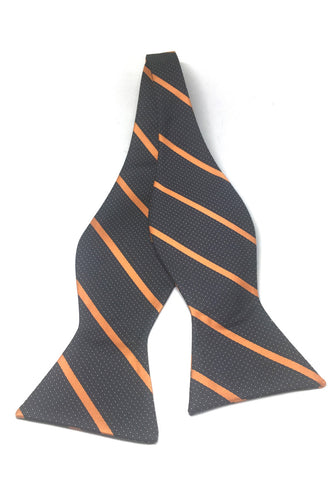 手动系列橙色条纹设计深灰色自系人造丝领结