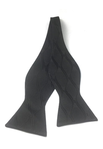 Manual Series Black Wavy Design Self-tied Man Made Silk Bow Tie