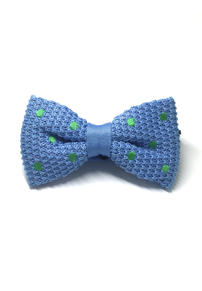 蹼系列绿色圆点天蓝色针织领结