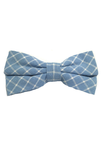 Probe Series Blue and White Checked Design Cotton Pre-tied Bow Tie