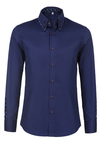 Rococo Series Plain Navy Blue Shirt with Flowery Inners